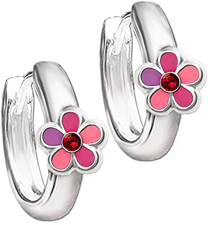 Clever Schmuck corifenidi orecchini come Creole Fiori rosa - Rosa-lilla con zirconi rosso in argento 925 (e), nuovo