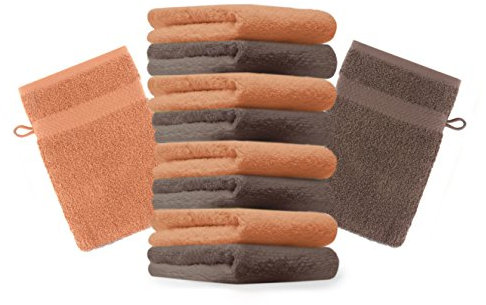 Betz 10 Stück Waschhandschuhe Premium 100% Baumwolle Waschlappen Set 16x21 cm Farbe orange und nussbraun