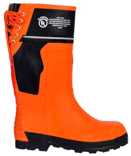 Viking Class 2 Ultra Flexible Chainsaw Boots - Protective Grade 1 Steel Toe Safety Shoes For Men with Slip-Resistant Soles, Black/Orange - 8 M US