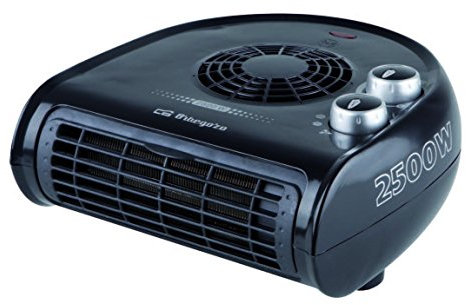Orbegozo FH 5032, Calefactor horizontal, termostato regulable, 2 niveles de poténcia, 2500 W, función ventilador aire frío, calor instantáneo, indicador luminoso, asa de transporte, color negro