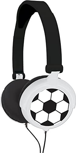 Lexibook- k Auriculares estéreo Football, potencia apta para niños, plegable y ajustable, negro/blanco, Color, (HP015FO)