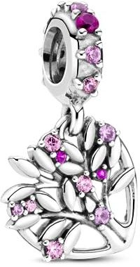 Pandora Icons Charm pendant Arbre de vie en argent sterling avec zircones cubiques roses, saphir synthétique rose et rubis synthétique