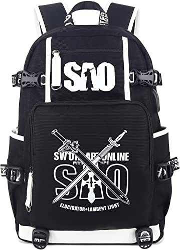Roffatide Anime sac d'école lumineux SAO sac à dos pour ordinateur portable avec port de charge USB et port casque