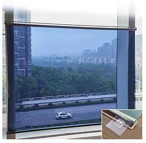 AYLYHD Window Sun Shade with Hook Sunshade No Punching Spring-Loaded Temporary Blinds Sunscreen Thermal Insulation Film, Customizable (Color : Blue, Size : 93x150cm/36.61x59.06in)
