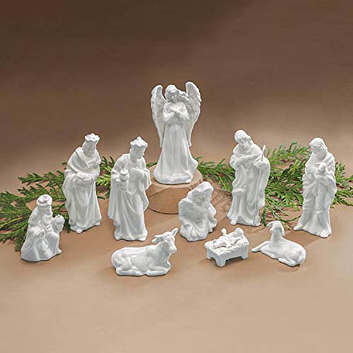 One Holiday Way 10 Piece White Porcelain Christmas Nativity Scene Set Figurines – Decorative Ceramic Christian Xmas Tabletop Mantel Holy Family Decoration Decor