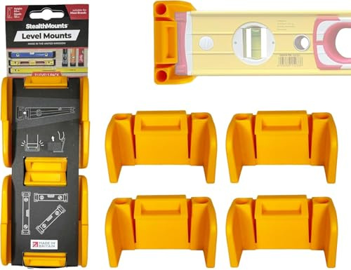 StealthMounts Support universel pour niveau jaune | Pinces de rangement verrouillables pour tous les types de niveaux (lot de 2) | Facile à installer, sécurise vos niveaux de manière pratique