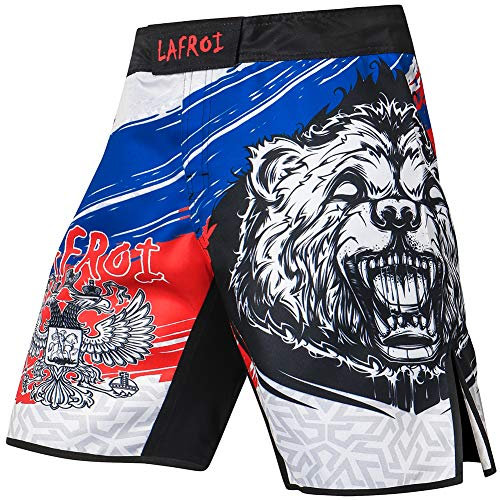 LAFROI Herren MMA Cross-Training Box Shorts Trunks Fight Wear mit Kordelzug und Tasche Honor Strike Size L
