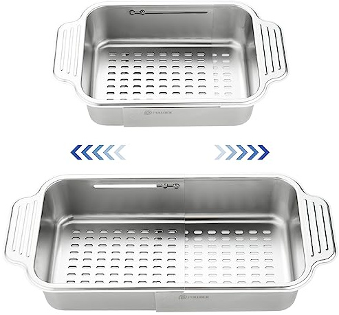 pollock 4 In 1 Collapsible Sink Colander for Kitchen Food Grade 304 Stainless Steel Over the Strainer Extend Drain Basket Washing Vegetable Fruits,Dishes