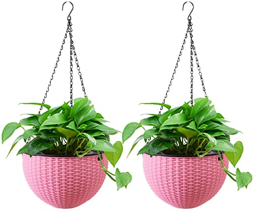 hifrom Vasi per fiori da appendere, cestini sospesi da esterno con catena, cocco grande volume in litri, diametro come cestino sospeso, ciotole per fiori da esterno, vasi sospesi (2 x rosa 20 cm)