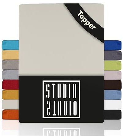 STUDIO Basic Topper Spannbettlaken 180x200cm – Jersey-Spannbetttuch aus 100 % gekämmter Baumwolle – Schnee – bügelfrei, elastisch & Oeko-TEX Zertifiziert – für Topper 4–14 cm