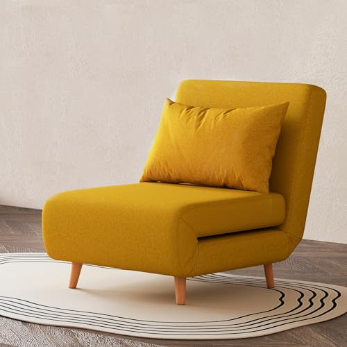 Convertible Sleeper Chair, 3 in 1 Folding Single Chair Sleep Turns into Bed, Sofa Bed for Adults, Foldable Twin Chaise Lounge for Living Room, Bedroom (Mustard, 31.9“W)