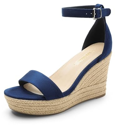DREAM PARIRS Dam öppen tå Espadrillos uppklädda platåsandaler dra på elastisk ankelrem kilsandaler, Marinblått Xsp, 41 EU