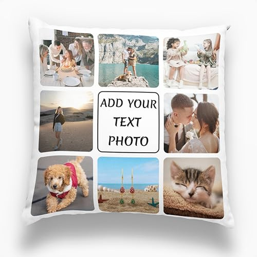 Coussin Personnalisé, Concevez Votre Propre Oreiller Photo, Impression Recto Verso, Oreiller De Couchage Amovible Et Lavable, Adapté Aux Cadeaux Créatifs Maison/Hôtel/Vacances (8 Photo, 35 x 35 cm)