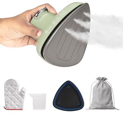 Econour Travel Mini Steam Iron for Clothes, Crafting, Quilting & Sewing - Portable Handheld Steamer With Safety Gloves and Storage Pouch