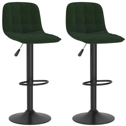 vidaXL Barhocker 2 STK., Barstuhl mit Fußstütze Stahlgestell, Tresenhocker Drehbar Höhenverstellbar, Küchenhocker Bistrohocker, Dunkelgrün Samt