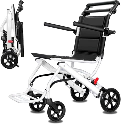 Sedia a rotelle pieghevole, leggera, portatile, per adulti, design ergonomico, sedia a rotelle con cinghia di sicurezza regolabile, telaio in acciaio al carbonio, ruote in poliuretano per una guida