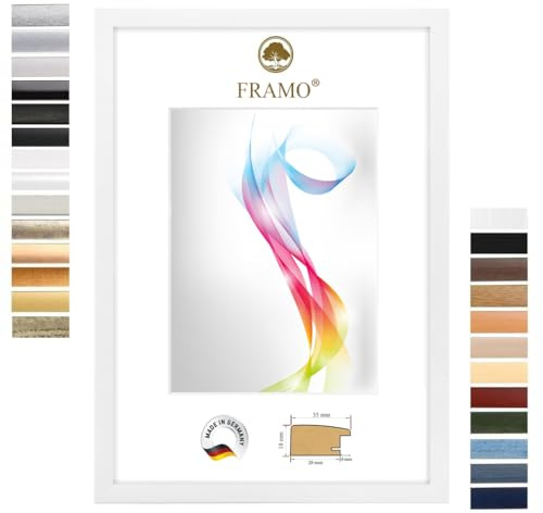 FRAMO Cadre photo en bois 25 x 35 cm (Dimension de l'image) en Blanc mat | Taille sélectionnable | Affiches | Puzzle | Collage | Sur mesure | personnalisés