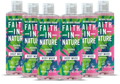 Faith in Nature Rejuvanting Dragon Fruit Body Wash with Organic Oat, Limeflower & Elderberry for Healthy Skin. Vegan and Cruelty Free, No SLS or Parabens, 6 x 400ml