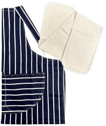 Avern Cleaning Supplies Chefs Cooking Apron & Oven gloves 100% Cotton for women men Cotton Baking School college Restaurants kitchen cooks Bistro Professional Red Stripped (Blue Apon + Oven Gloves)
