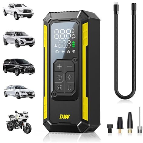 Tire Inflator Portable Air Compressor, 150 PSI Portable Tire Inflator for Car with Digital Gauge, Air Pump for Inflatables with LED & Auto Shut-Off, Ideal for Car, Bicycle, Motorcycle and Ball