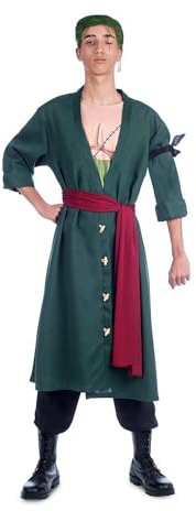 My Other Me - Costume da uomo adulto Roronoa Zoro verde con crema per capelli, orecchini, giacca, fazzoletto, fascia e pantaloni taglia M. Naviga tra avventure e sfide con stile epico