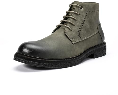 Allthemen Hombre Botas Derby Punta Redonda Botines Cordones Cuero Brillante Moda para Trabajo Informal, Verde Hierba, 43