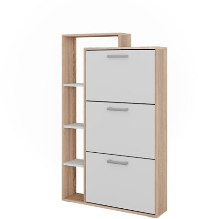 Vicco Shoe tipper Orlando, White/Sonoma, 80 x 128.3 cm with 3 folding compartments, for space-saving shoe storage and organization of accessories