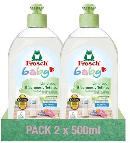 Frosch Baby Detergente Biberones y Chupetes, Pack 2 x 500 ml | Hipoalergénico, Sin Fragancias, Con Pantenol, Sin Conservantes ni Colorantes