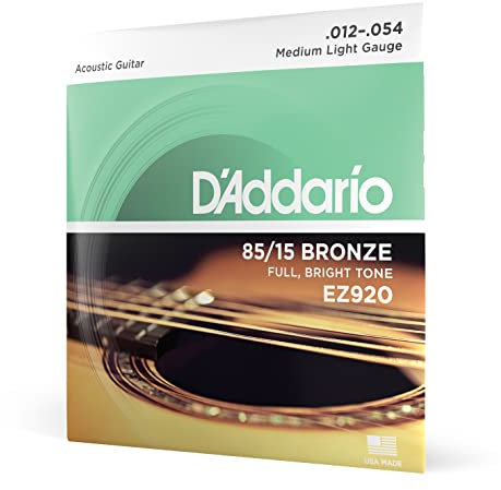 D'Addario Gitarrensaiten Westerngitarre | Gitarrensaiten Akustikgitarre | Saiten Westerngitarre | DER BELIEBTESTEN SAITENMARKE WELTWEIT | EZ920 | 85/15 Bronze | Medium Light (12-54)