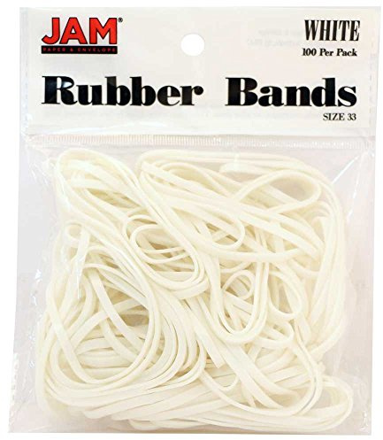 JAM PAPER Colorful Rubber Bands - Size 33 - White Rubberbands - 100/Pack