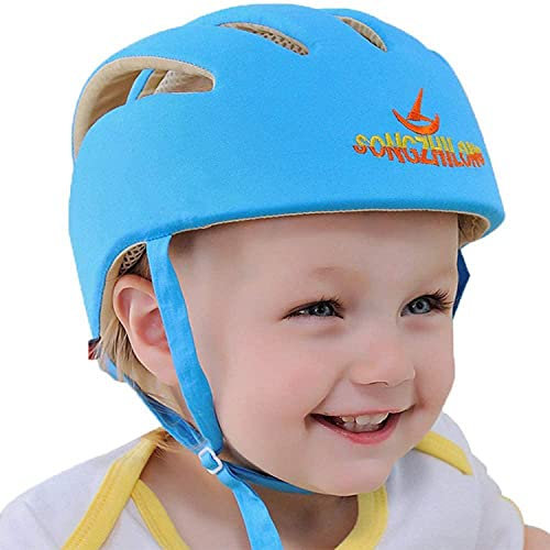 IULONEE Bébé Casque de Protection pour Enfant Chapeau Infantile Tête de Protection Chapeau de Coton pour Enfant Réglable Casque de Sécurité (Bleu)