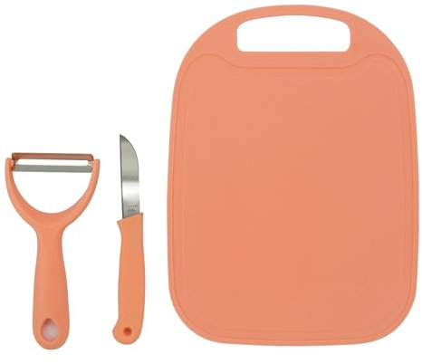 Fackelmann Set da Cucina in Plastica, Tagliere Antiscivolo, Coltellino Multiuso e Pelaverdure Ergonomico per Tagliare, Sbucciare e Affettare con Precisione