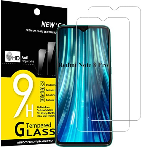 NEW'C 2 Stück für Xiaomi Redmi Note 8 Pro, Redmi 9 für Panzerglas, Frei von Kratzern, 9H Härte, HD Displayschutzfolie, 0.33mm Ultra-klar, Ultrabeständig