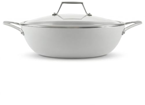 TECHEF - CeraTerra, 5 Qt / 12-in Ceramic Nonstick All Purpose Chef Pan with Cover, (PTFE and PFOA Free Ceramic Exterior & Interior), Oven & Dishwasher Safe, Made in Korea, Grey/Silver (5 Qt Chef Pan)