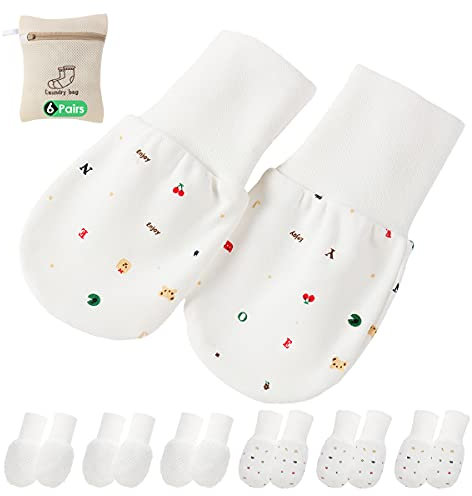 6 Paare Fäustlinge Baby Babyhandschuhe aus Baumwolle als Neugeborenen Handschuhe, No Scratch Fäustlinge Handschuhe Babyhandschuhe Keine Kratzhandschuhe für 0-5 Monate Jungen Mädchen