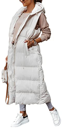 Shanfetl Women's Long Quilted Vest Hooded Maxi Length Sleeveless Puffer Vest Padded Coat Winter Outerwear