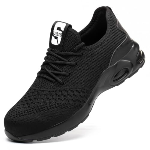 Nasogetch Zapatos de Seguridad Hombre Mujer Zapatos de Trabajo Cómodo Ultraligero Transpirable Antideslizante 708 Negro Puro 40EU 250