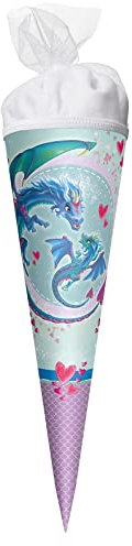 ROTH Geschenk-Schultüte klein Drachenliebe 35 cm - rund Tüllverschluss - Zuckertüte Schulanfang