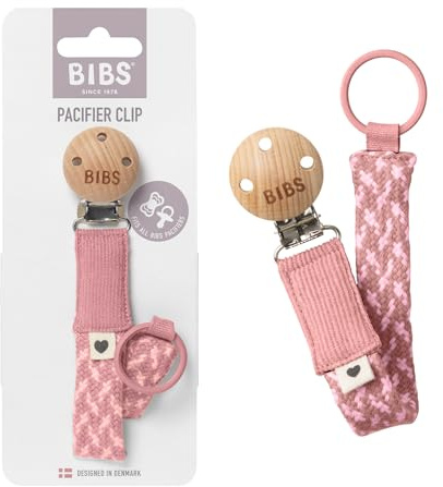 BIBS Paci Braid Dummy Chain Organic Cotton Danish Design, One Size (0-36 Months), Dusty Pink