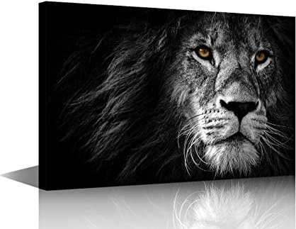 Black and White Wall Art Lion Print Poster Cattle Canvas Art Animals Paintings for Living Room Bedroom Decor Kid's Room Wall Decoration (16x24inch/40x60cm Frame)