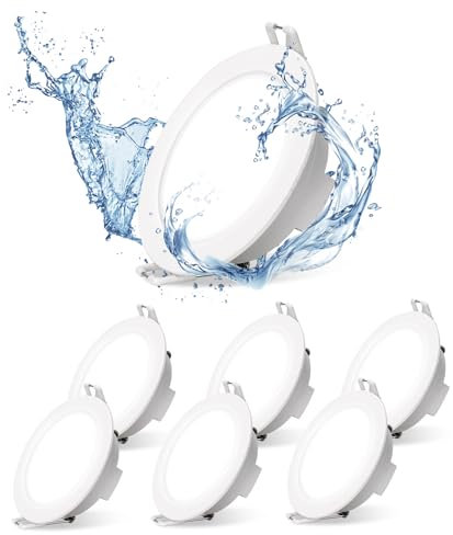 Aigostar Spot LED Encastrable Extra Plat, 4.8W 560LM, Spot Salle de Bain ip65, Spot pour Douche Bianco, lumière blanche et froide 6500K, Trou Φ68 mm, AC220-240V, Lot de 6