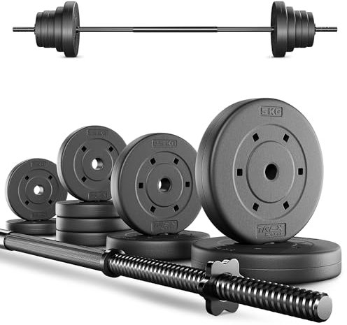 TREX SPORT Langhantel Set 28 kg | Hantelset mit Langhantelstange 150 cm und 12 Hantelscheiben