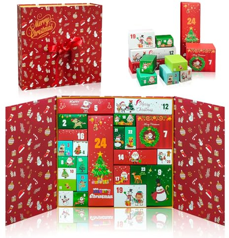Calendario dell’Avvento da Riempire, Scatole Regalo di Natale, 24 Scatole Regali Natale Calendario Avvento da Riempire Fai da Te Scatole Carta per Feste Natalizie Forniture (Rosso)