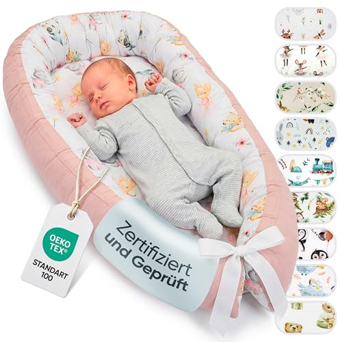 LULANDO® Nido de bebé - Estándar 100 de Oeko-Tex - nido de envoltura multifuncional para bebés y recién nacidos - Nestchen - cuna de viaje - 100% algodón - antialérgico - fabricado en la UE