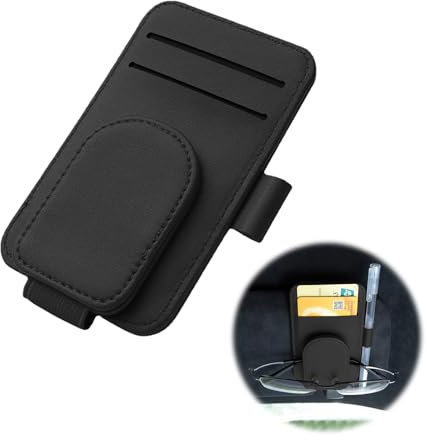 Organizador de parasoles para coche, soporte para gafas para salpicadero de coche, clip magnético para gafas de sol, soporte para gafas, tarjetas, facturas, bolígrafos (piel sintética)