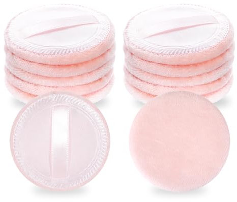 Piriuuo 12 Stück Makeup Puderquaste, Schwamm Runde Powder Puff Velours Gesicht Schwämmchen Make-up Kompakt Wiederverwendbar Waschbar Hautfarbe Puderquaste Nass- und Trockengebrauch Kissen Applikator