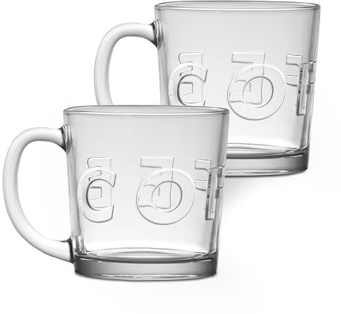 TIENDA EURASIA – Pack de 2 Tazas | Tazas de Café | 340 ml | Tazas de Cristal | Con Asa | Tazas para Café con Leche