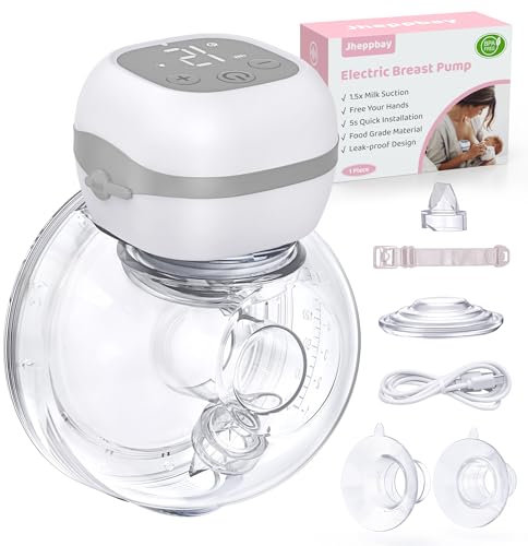 Jheppbay Elektrische Milchpumpe – 5s Schnellinstallation, BPA-frei, Milchpumpe Elektrisch Tragbar Freihändig mit 3 Modi und 12 Stufen, Schmerzfrei Leise(1 Stück)
