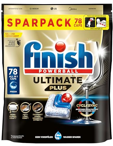 Finish Ultimate Plus Fresh diskmaskinstabletter – diskmaskinstabletter för intensiv rengöring, fettlösningskraft och glans – ekonomipack med 78 flikar