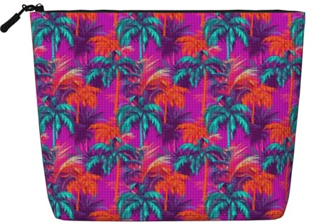 Tropical Hawaiian Neon Palm Leaves Fake Hemp Makeup Bag Travel Bag Pouch Toiletry Bag Environmentally Friendly and Durable with Zipper 9.45 X 6.7In